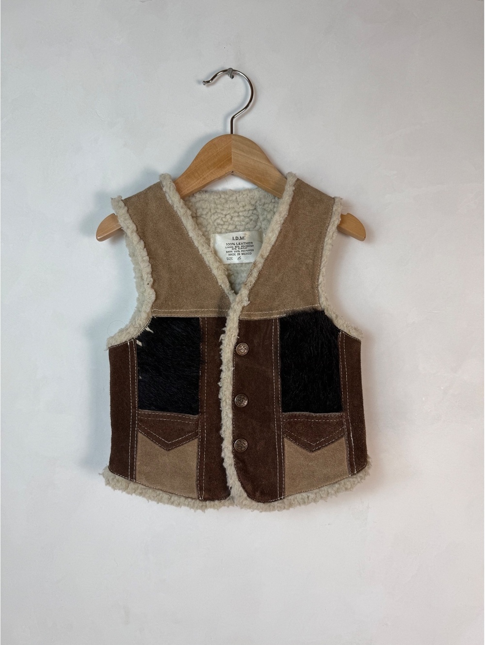 I.D.M. Kids Vintage 100% Leather Shearling Vest Size 6